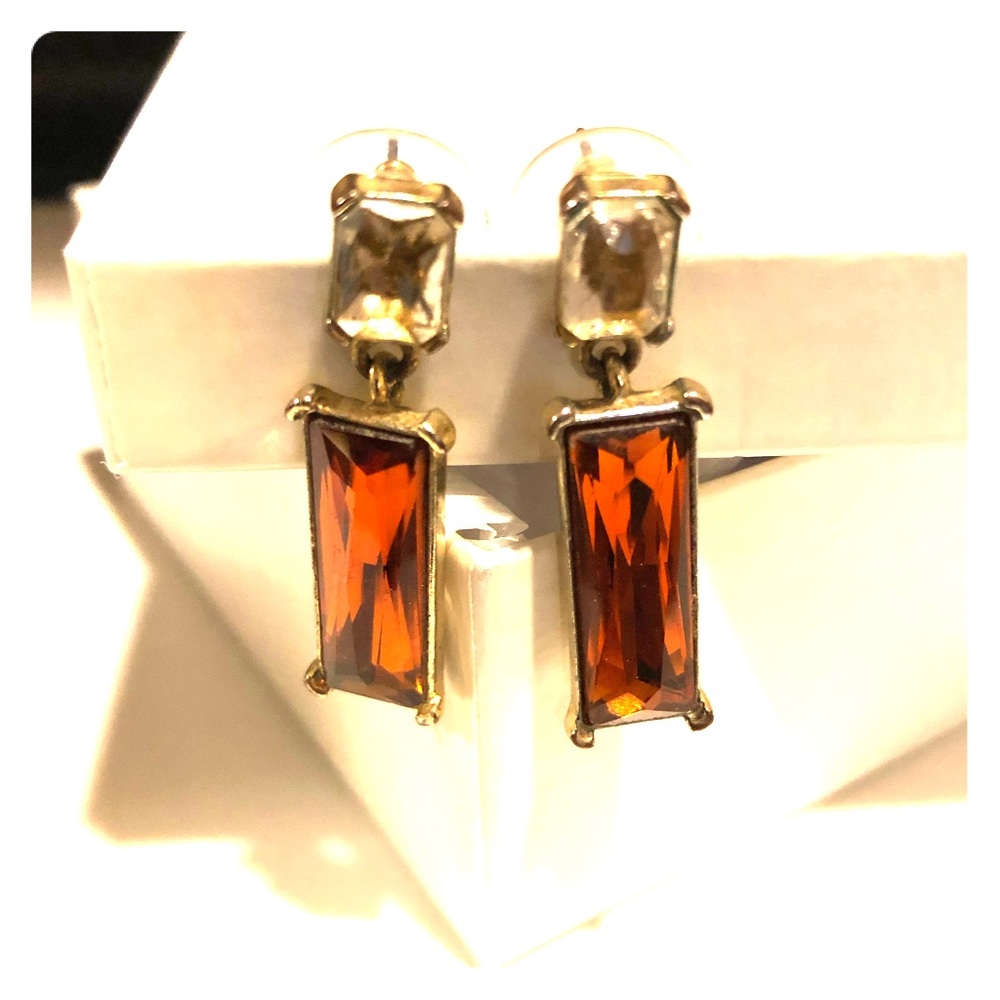 J Crew brown, clear and gold dangle earrings
